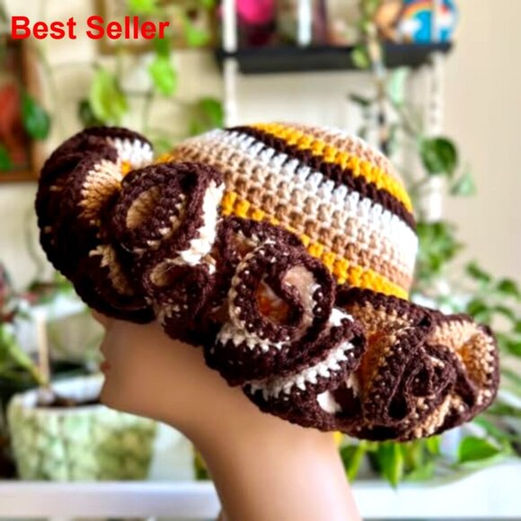 Handmade Crochet Bucket Hat with Ruffled Brim Winter Windproof main image 6